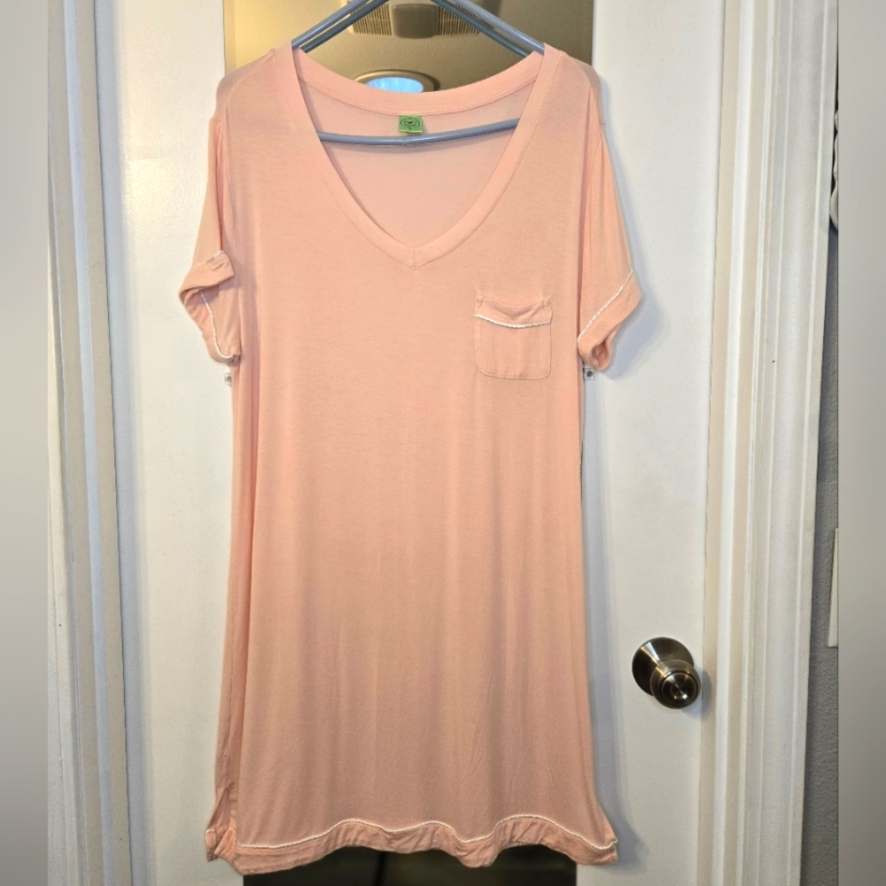 Pink V-Neck T-Shirt Nightgown - Picture 1 of 4